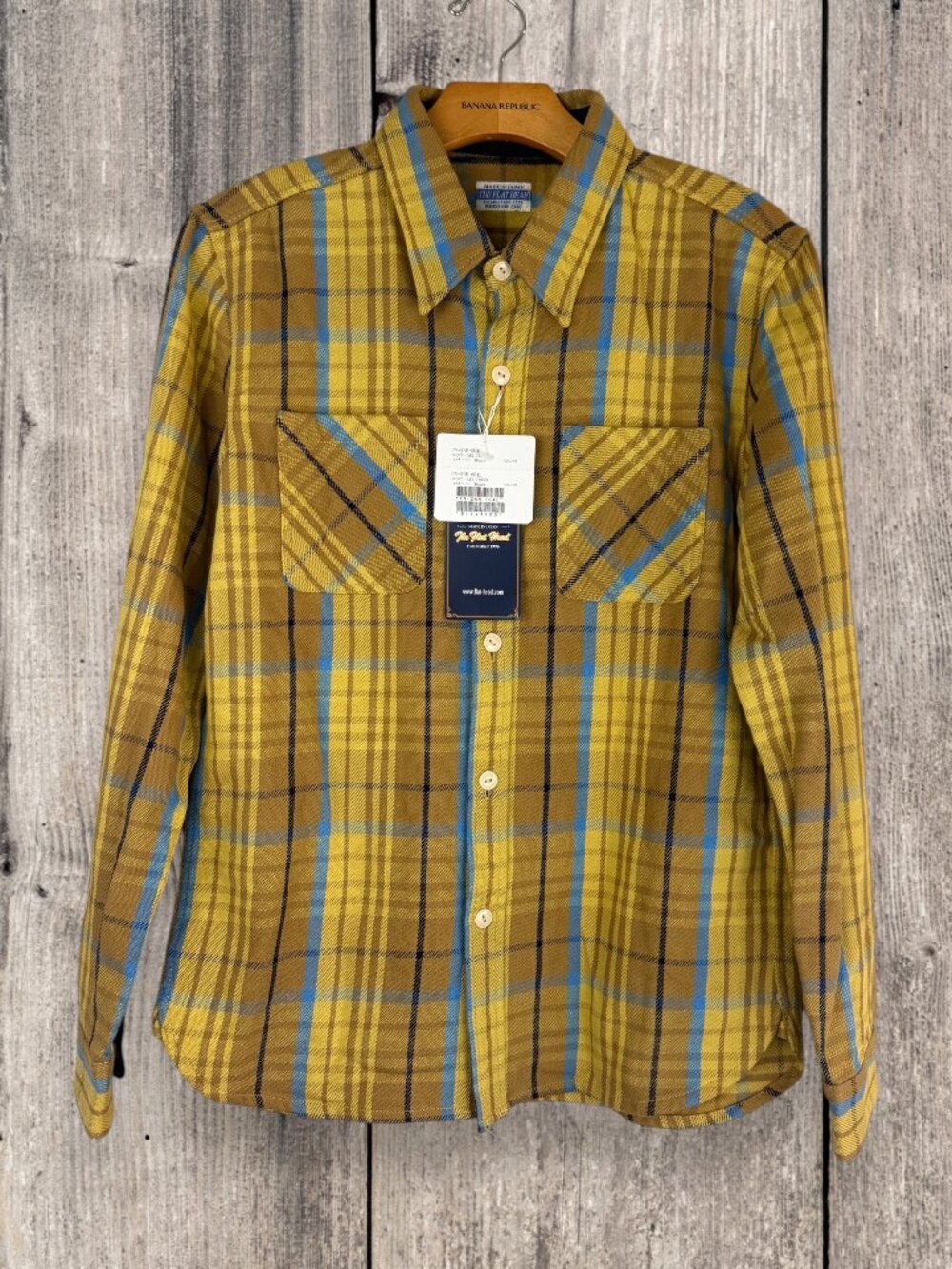 The Flat Head Testone Heavy Winter Flannel 38 Medium Mustard Beige NWT